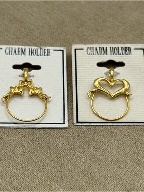 set of two vintage Gold Heart Charm Holder Ring